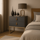 Conjunto 2 Mesas De Cabeceira Unic 45 Cinza 2 Gavetas Retrô