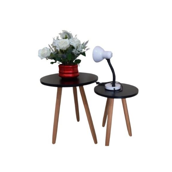 Conjunto 2 Mesas De Canto Laterais Sofá Sala Mdf Pés Madeira