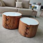 Conjunto 2 Mesas De Centro Isis Redonda Off White 60 E 50 Cm