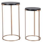 Conjunto 2 Mesas Laterais Em Metal E Madeira Dourado E Preto