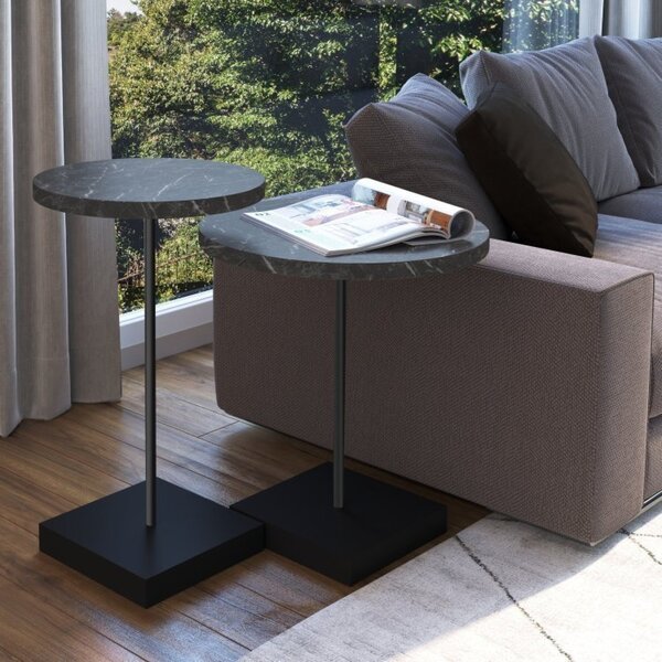 Conjunto 2 Mesas Laterais Marquina/preto Artesano Preto