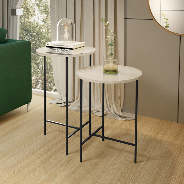 Conjunto 2 Mesas Lateral Redonda Para Sala E Quarto Lírio - O