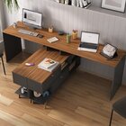 Conjunto 2 Mesas Para Escritório Escrivaninha Em L Retrô Pret