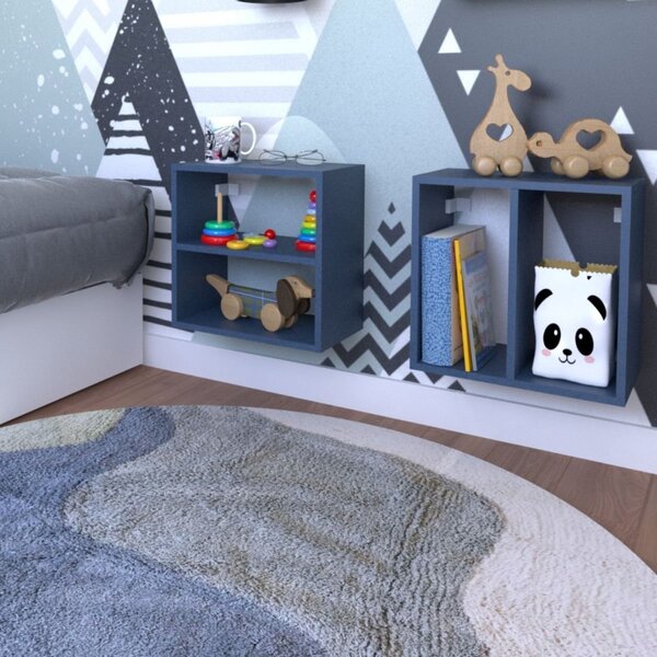 Conjunto 2 Nichos Prateleira Para Quarto Infantil  Azul