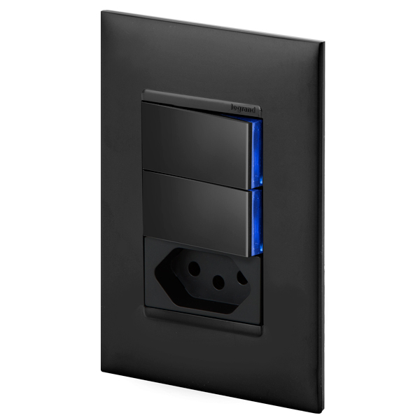 Conjunto 2 Paralelos + 1 Tomada 10a - Preta - Pial Plus +