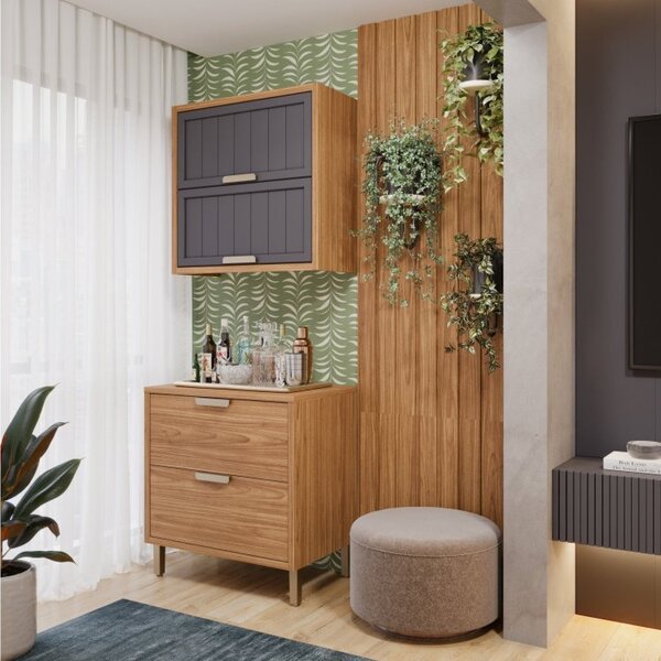 Conjunto 2 Peças Com Balcão E Aéreo Para Varanda Gourmet Hele