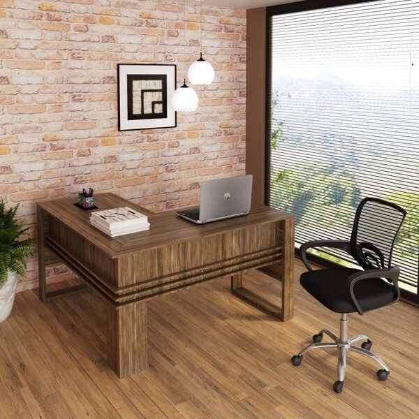 Conjunto 2 Peças Com Escrivaninha Em L Com Cadeira De Escritó