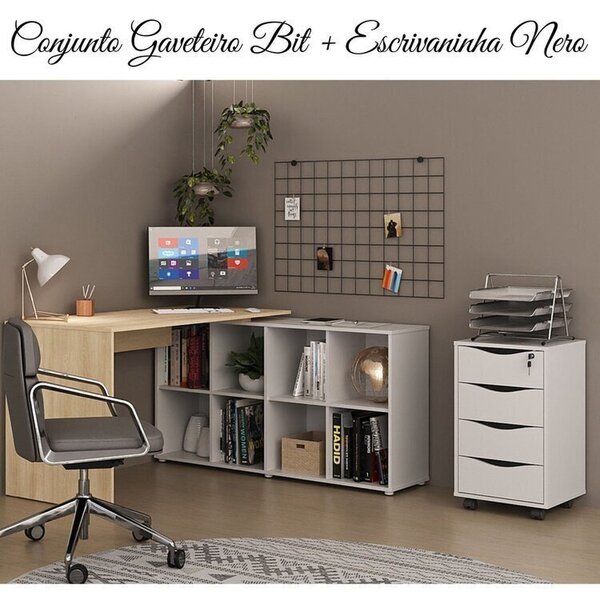 Conjunto 2 Peças Com Escrivaninha Nero Em L Com E Gaveteiro B