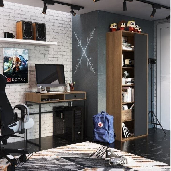 Conjunto 2 Peças Com Estante Livreiro E Escrivaninha 1 Gaveta