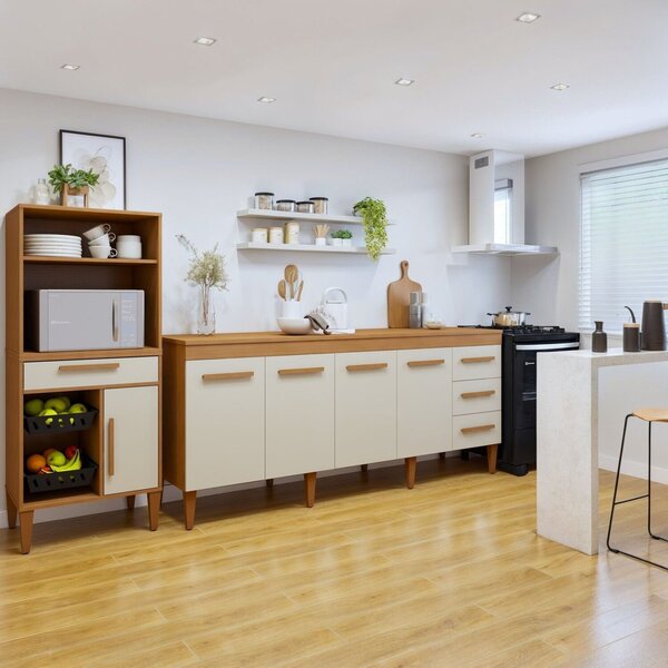 Conjunto 2 Peças Fruteira Com Nicho E Balcão 4 Portas Cuiaba