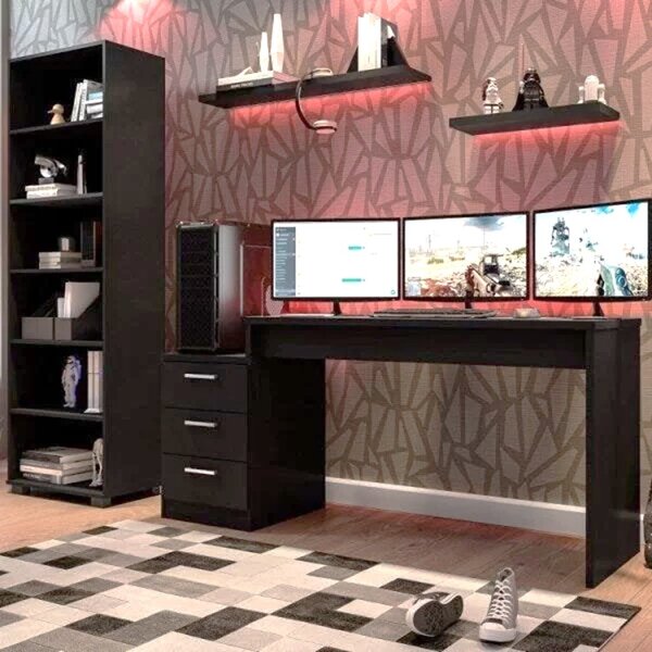 Conjunto 2 Peças Mesa Escrivaninha Gamer E Estante 5 Prat...