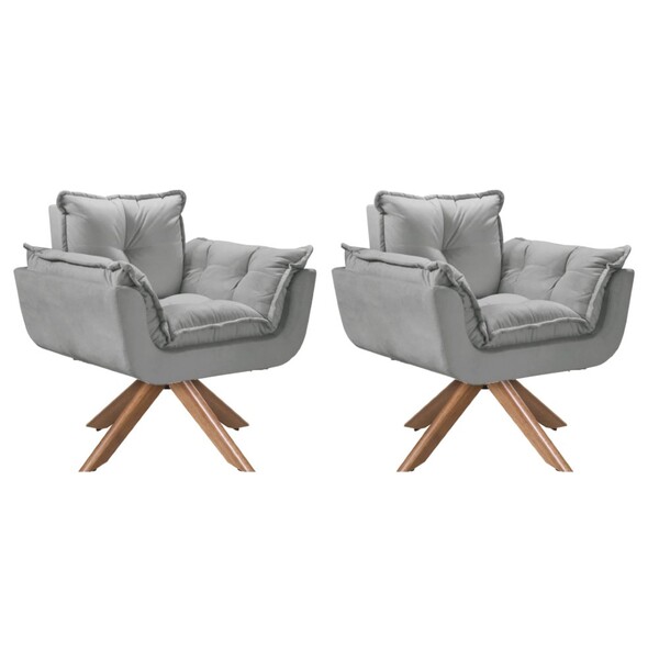 Conjunto 2 Poltrona Opalla 1 Lugar Base Giratória Madeira Cin