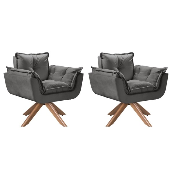 Conjunto 2 Poltrona Opalla 1 Lugar Base Giratória Madeira Gra