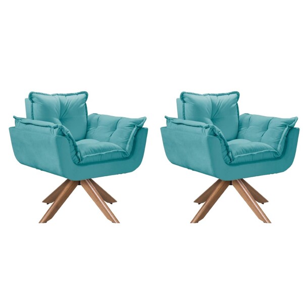 Conjunto 2 Poltrona Opalla 1 Lugar Base Giratória Madeira Tif