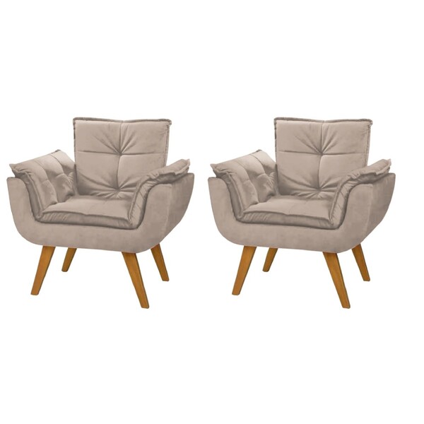 Conjunto 2 Poltrona Opalla Base Palito  01 Lugar Suede Capucc