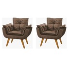 Conjunto 2 Poltrona Opalla Base Palito  01 Lugar Suede Marrom