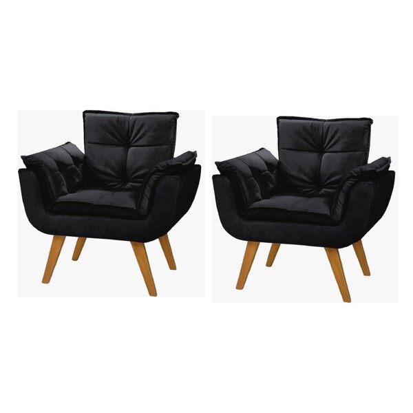 Conjunto 2 Poltrona Opalla Base Palito  01 Lugar Suede Preto