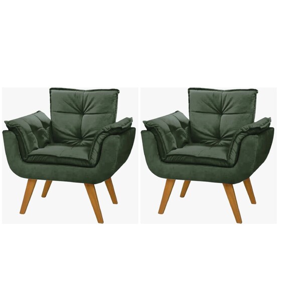 Conjunto 2 Poltrona Opalla Base Palito  01 Lugar Suede Verde