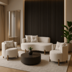 Conjunto 2 Poltronas + Sofá Curvo Orgânico Luna Boucle Bege -