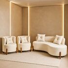 Conjunto 2 Poltronas + Sofá Curvo Orgânico Luna Boucle Branco