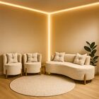 Conjunto 2 Poltronas + Sofá Curvo Orgânico Luna Boucle Pés De