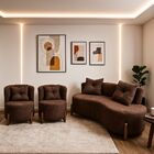 Conjunto 2 Poltronas + Sofá Curvo Orgânico Luna Boucle Pés De