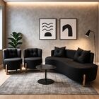 Conjunto 2 Poltronas + Sofá Curvo Orgânico Luna Boucle Pés De