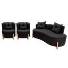 Conjunto 2 Poltronas + Sofá Curvo Orgânico Luna Boucle Preto