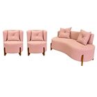Conjunto 2 Poltronas + Sofá Curvo Orgânico Luna Boucle Rosa P