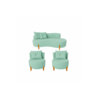 Conjunto 2 Poltronas + Sofá Curvo Orgânico Luna Veludo Acqua