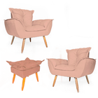 Conjunto 2 Poltronas Decorativa Opala E Puff Opala Pés Palito