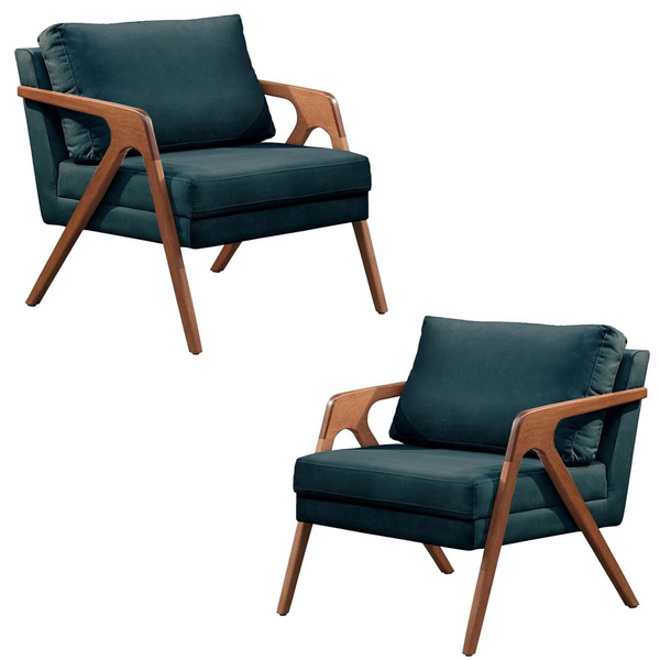Conjunto 2 Poltronas Decorativa Para Sala Mona Luxo Linho Azu