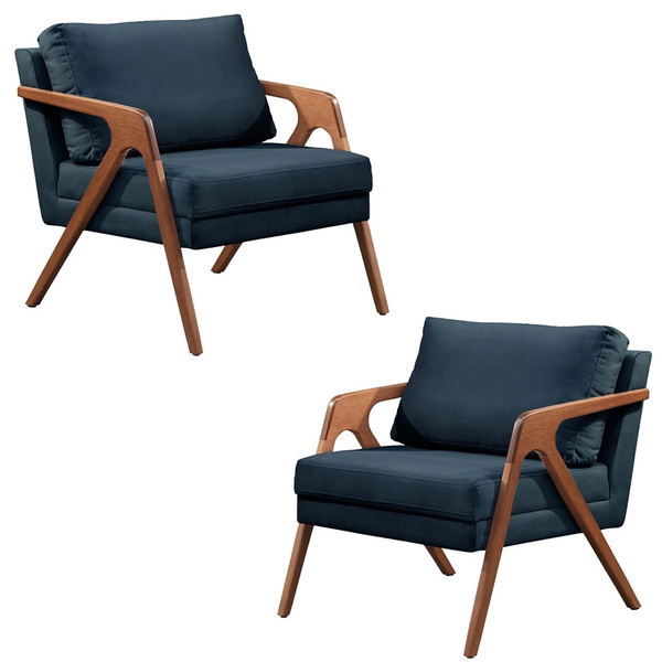 Conjunto 2 Poltronas Decorativa Para Sala Mona Luxo Veludo Az
