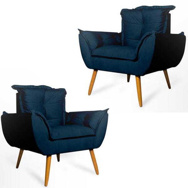 Conjunto 2 Poltronas Decorativas Opala Suede Azul Marinho