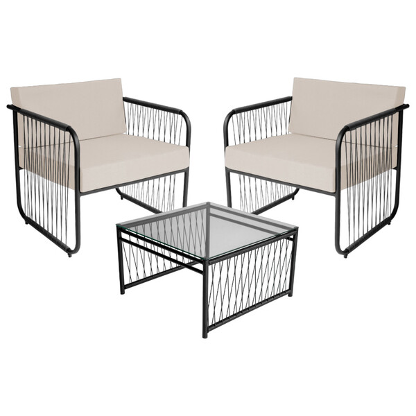 Conjunto 2 Poltronas E 1 Mesa De Centro Córdova Em Aço Carbon