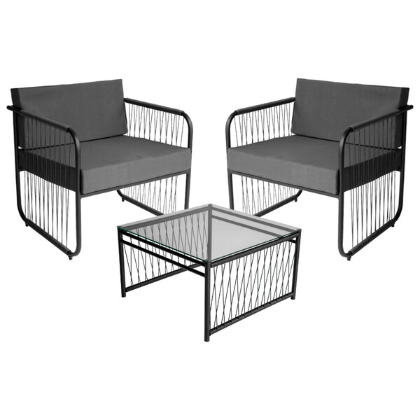 Conjunto 2 Poltronas E 1 Mesa De Centro Córdova Em Aço Carbon