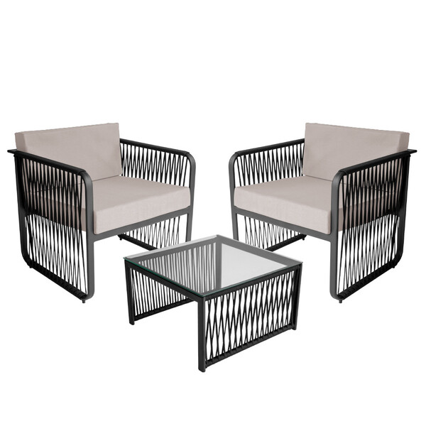 Conjunto 2 Poltronas E 1 Mesa De Centro Santiago Em Alumínio