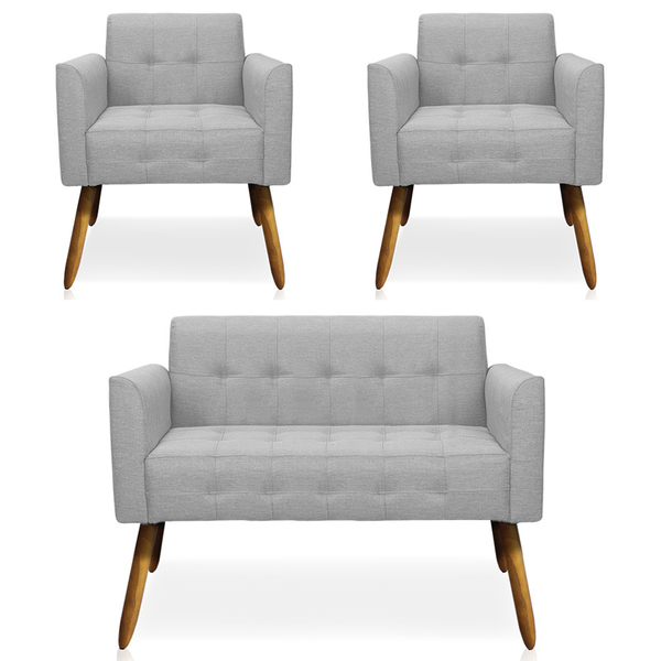 Conjunto 2 Poltronas E 1 Namoradeira Pés Palito Karen Linho C