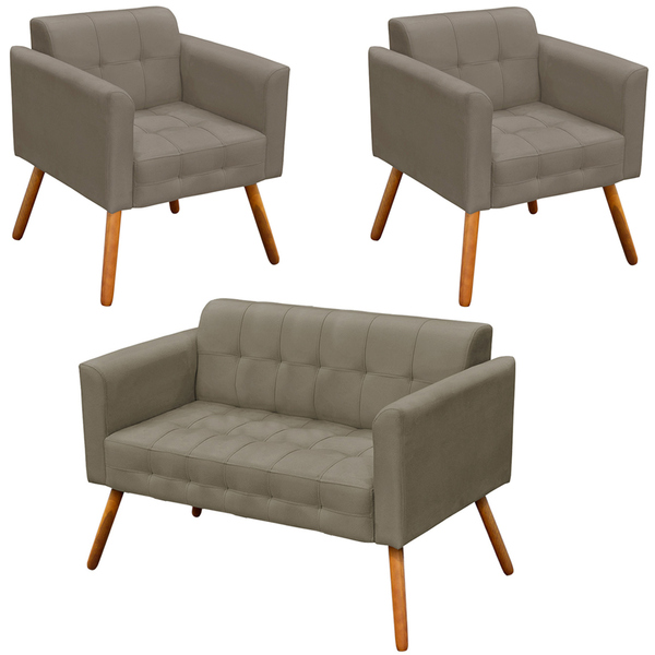 Conjunto 2 Poltronas E 1 Namoradeira Pés Palito Karen Suede N