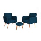 Conjunto 2 Poltronas E 1 Puff Dallas  Turkey Azul Escuro