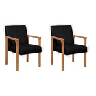 Conjunto 2 Poltronas Lunna  Braço Madeira Suede Preto