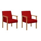 Conjunto 2 Poltronas Lunna  Braço Madeira Suede Vermelho