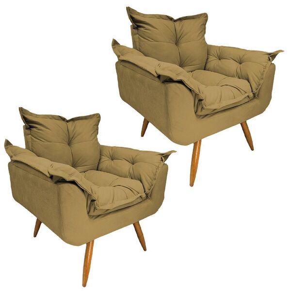 Conjunto 2 Poltronas Opala Decorativa Pés Palito Suede Cappuc