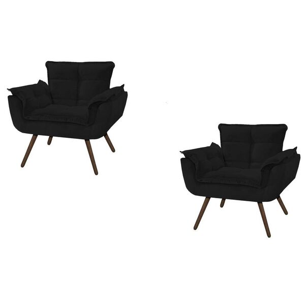 Conjunto 2 Poltronas Opala Decorativa Pés Palito Suede Preto
