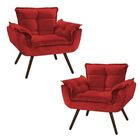 Conjunto 2 Poltronas Opala Decorativa Pés Palito Suede Vermel
