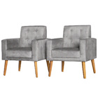 Conjunto 2 Poltronas Para Sala Decorativa Dubay Linho Escuro