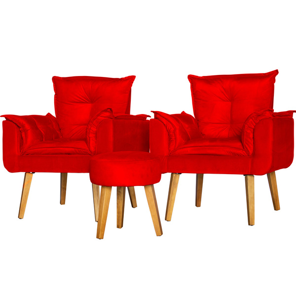 Conjunto 2 Poltronas Para Sala Decorativa Opala E Puff Redond