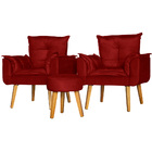Conjunto 2 Poltronas Para Sala Decorativa Opala E Puff Redond