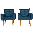 Conjunto 2 Poltronas Para Sala Decorativa Opala Suede Azul
