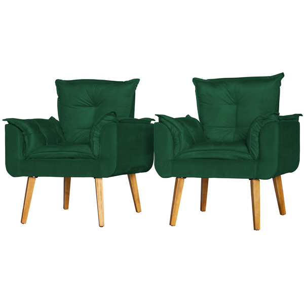 Conjunto 2 Poltronas Para Sala Decorativa Opala Suede Verde E